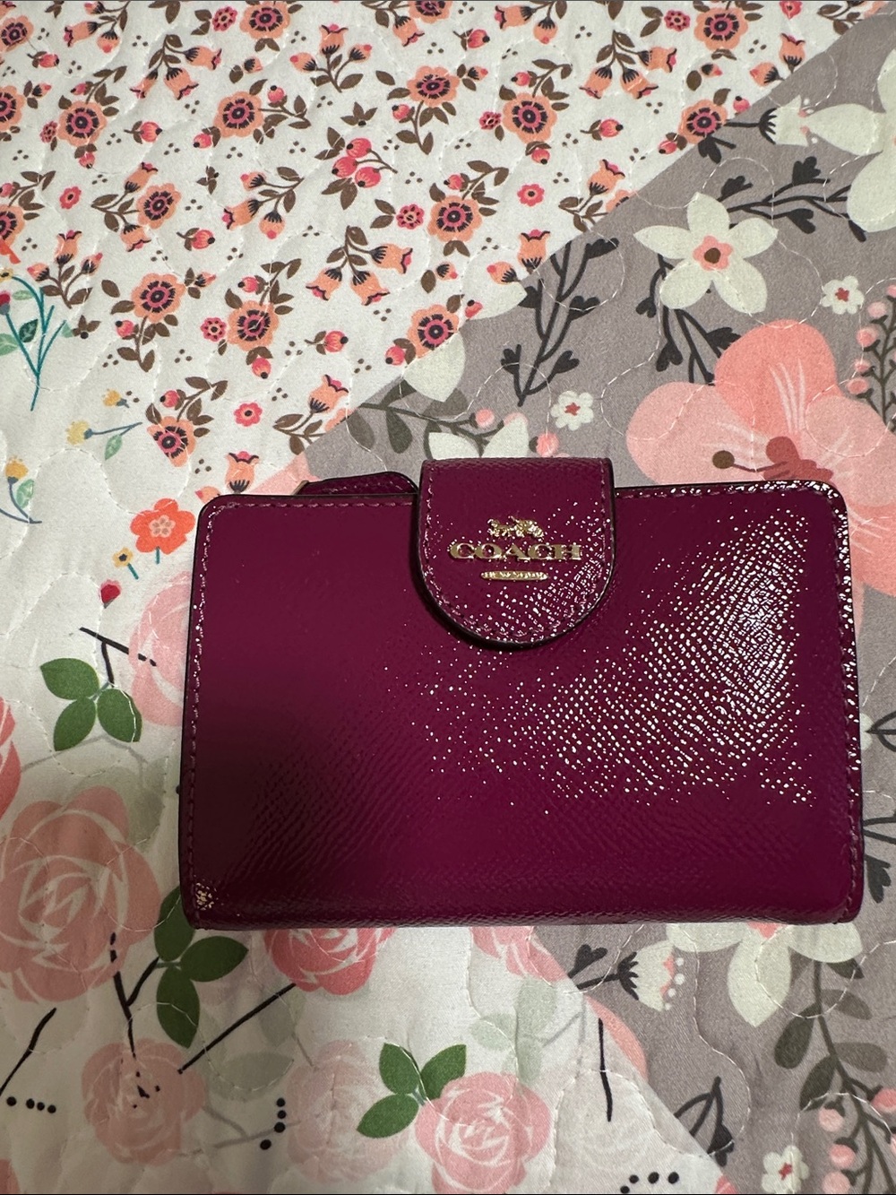 Coach Patent Leather Wallet in Deep Berry